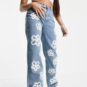 The Ragged Priest Straight Legged Jeans w/ Painted Flowers